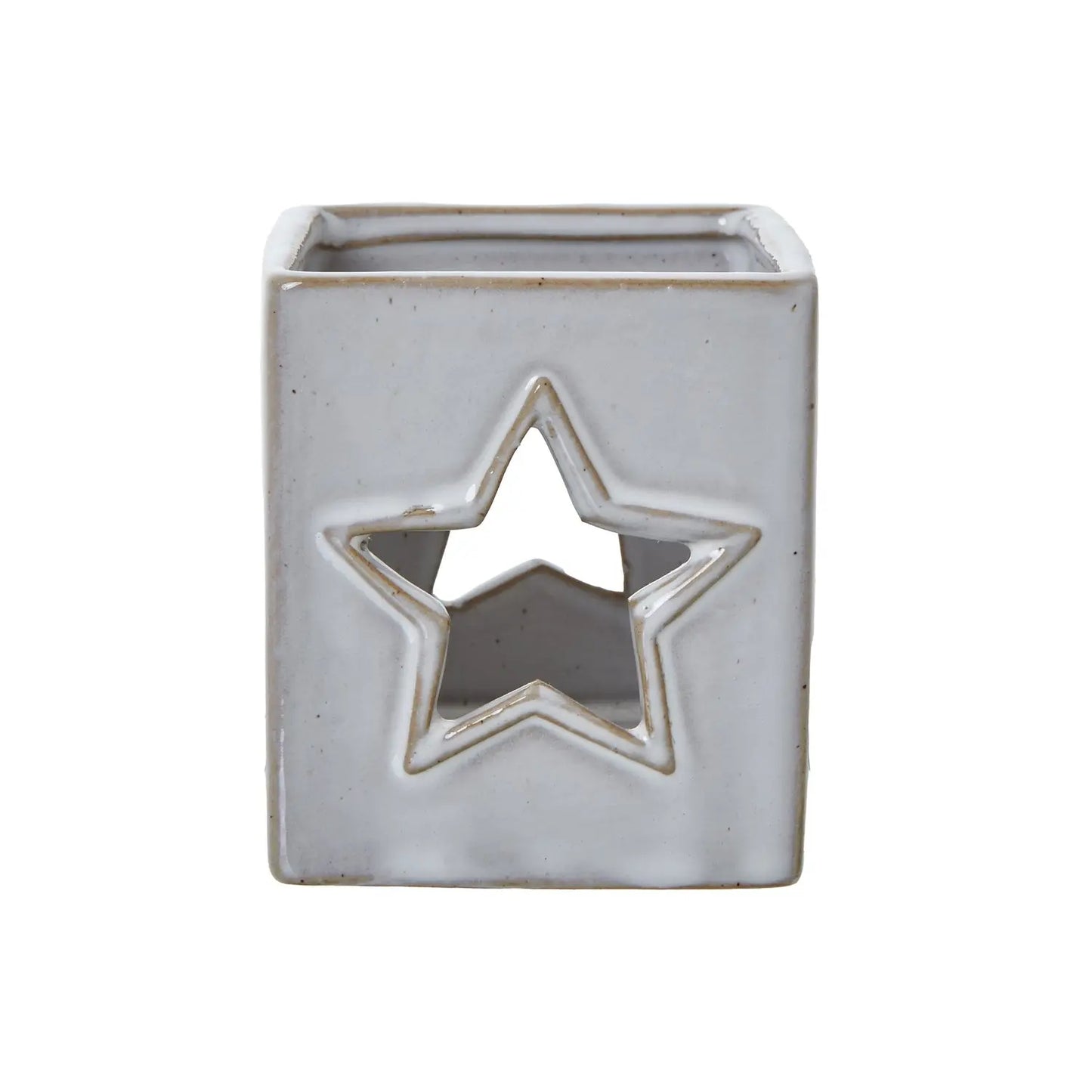White Ceramic Star Cut-Out Square Tealight Holder Makur Interior