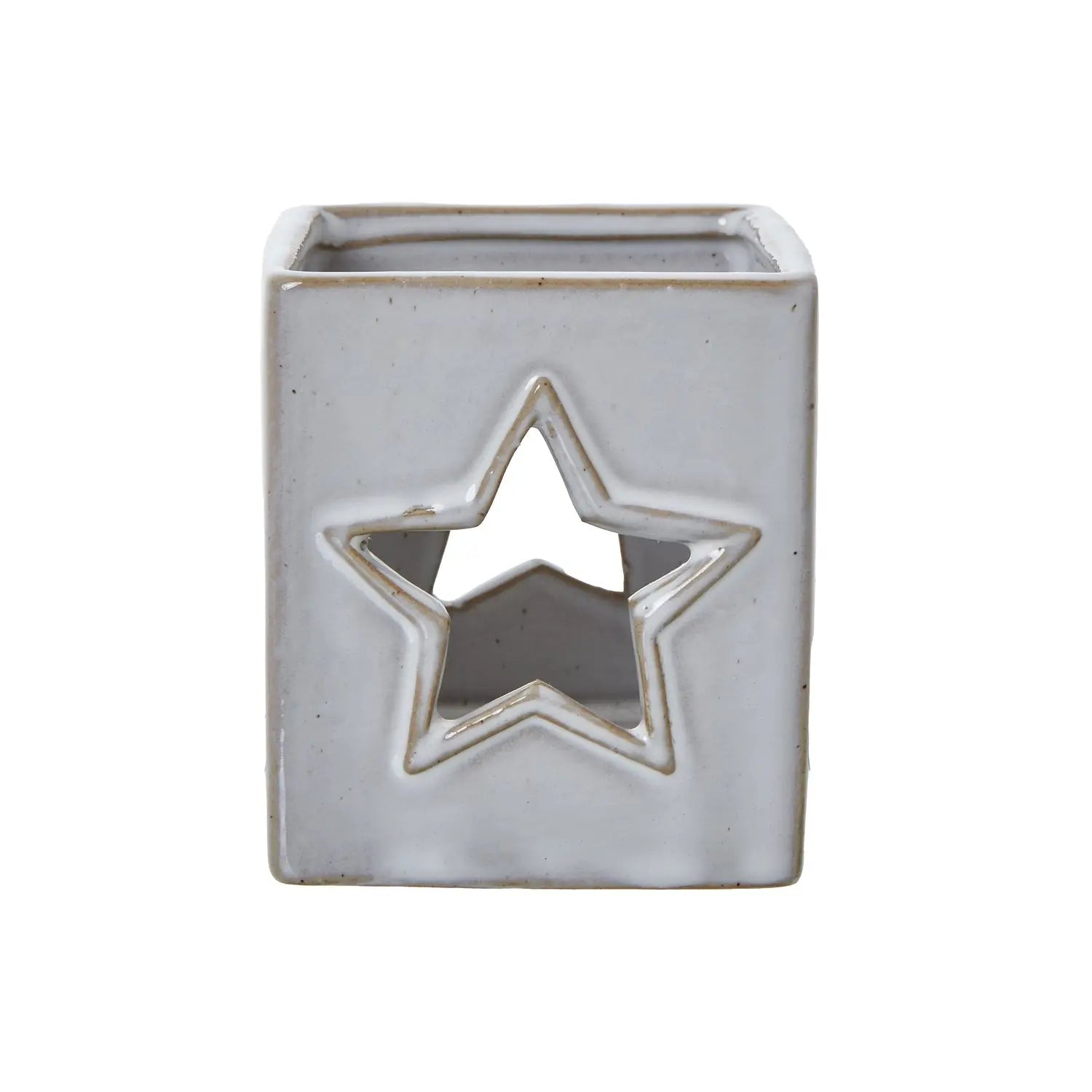 White Ceramic Star Cut-Out Square Tealight Holder Makur Interior