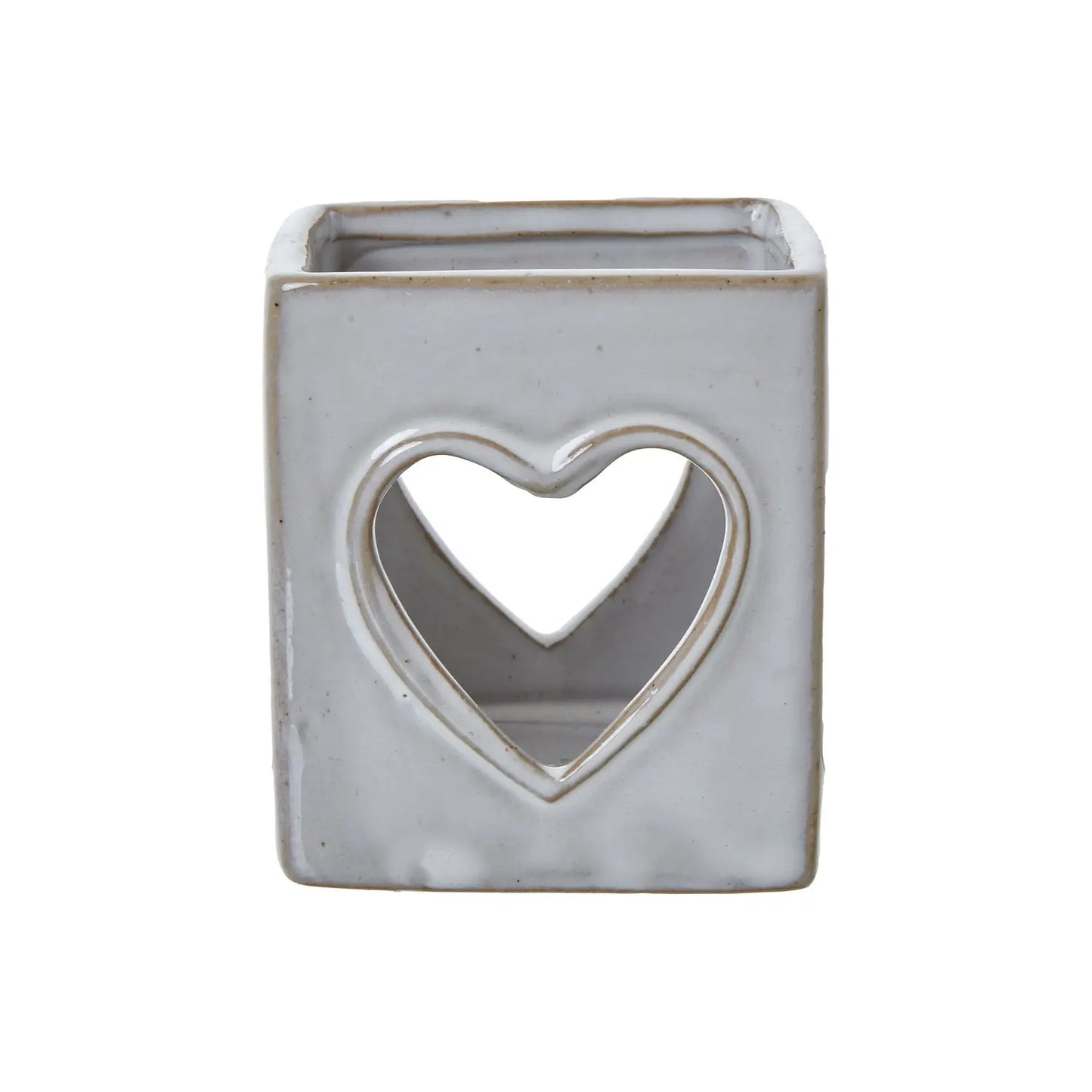White Ceramic Heart Cut-Out Square Tealight Holder Makur Interior