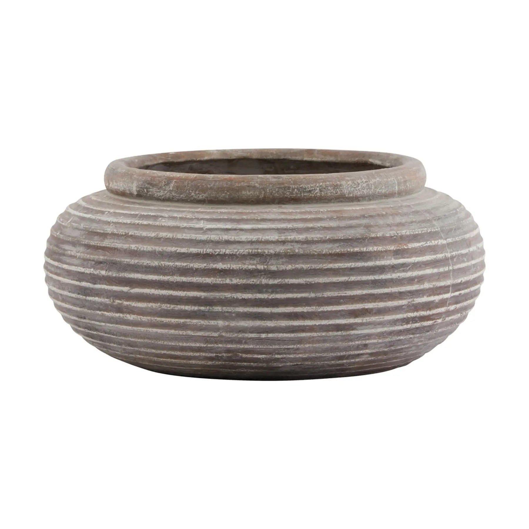 Siena Brown Round Ribbed Planter Makur Interior
