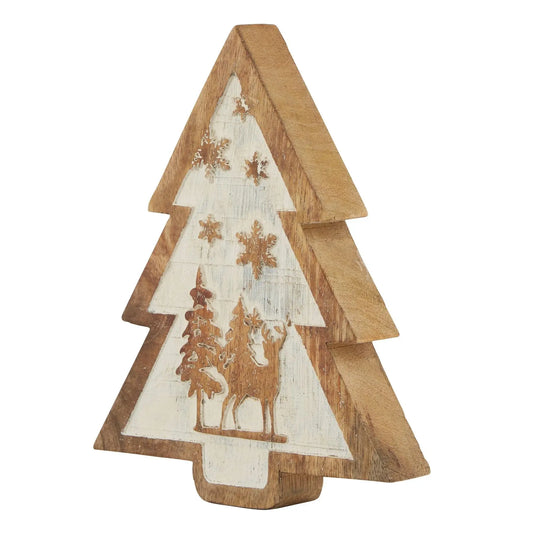 Natural Wooden Snow Scene Tree Decoration Makur Interior