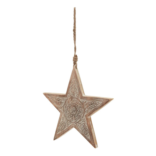 Natural Wooden Large Patterned Hanging Star Makur Interior