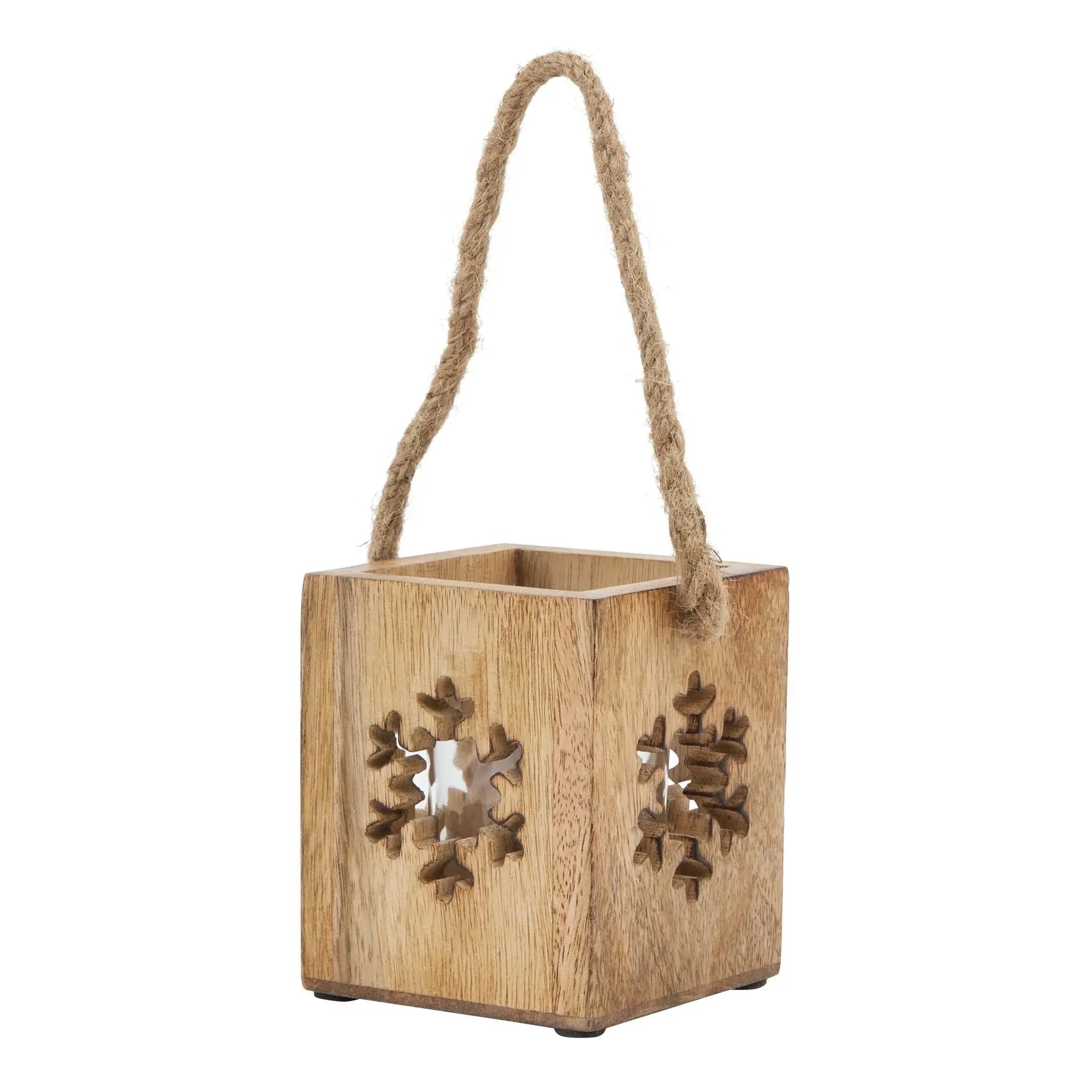 Natural Wooden Small Snowflake Tealight Candle Holder Makur Interior