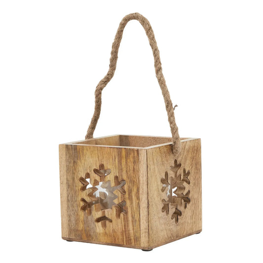 Natural Wooden Snowflake Tealight Candle Holder Makur Interior