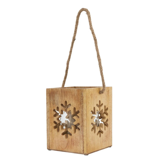 Natural Wooden Large Snowflake Tealight Candle Holder Makur Interior