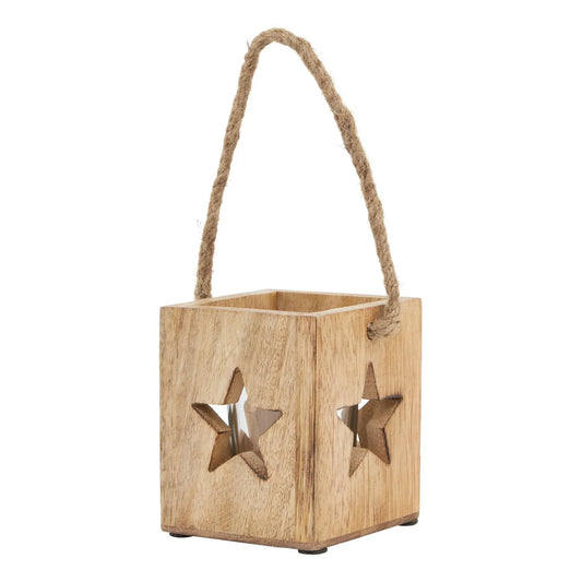 Natural Wooden Small Star Tealight Candle Holder Makur Interior