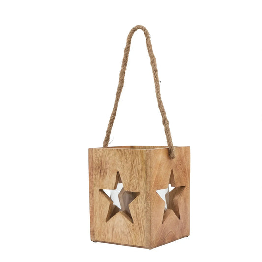 Natural Wooden Large Star Tealight Candle Holder Makur Interior