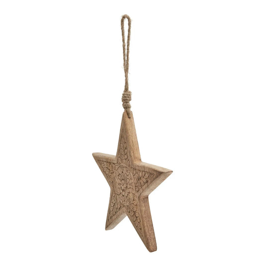 Natural Wooden Patterned Hanging Star Makur Interior