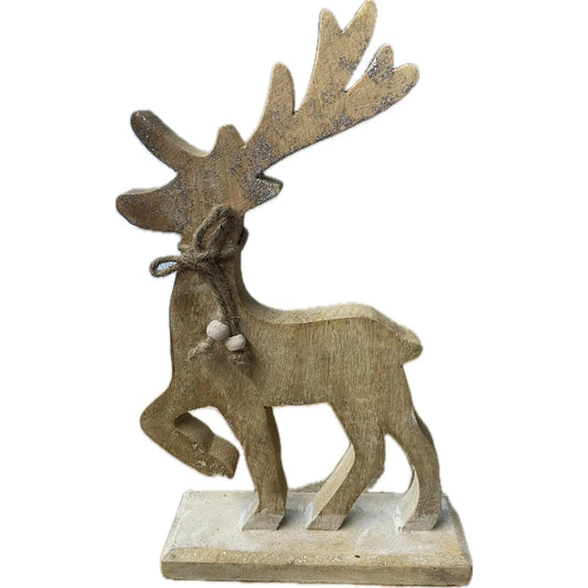 White Wash Collection Wooden Sparkle Reindeer Decoration Makur Interior