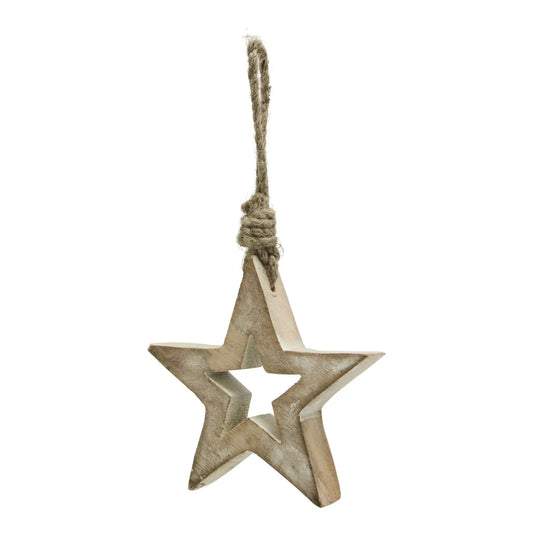 White Wash Collection Small Wooden Hanging Star Decoration Makur Interior