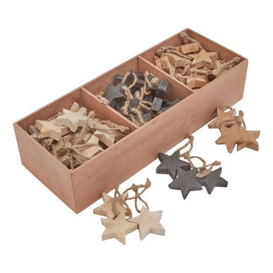 Pack Of 90 Wooden Star Hanging Decorations Makur Interior