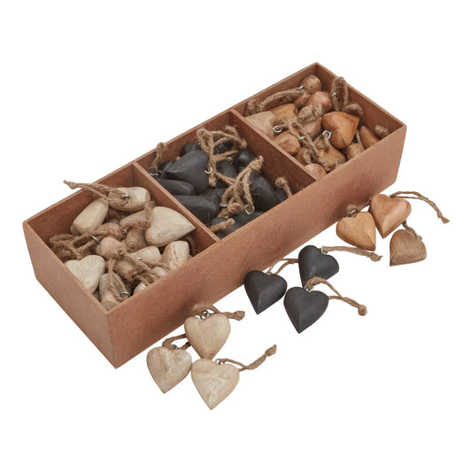 Pack Of 90 Wooden Heart Hanging Decorations Makur Interior