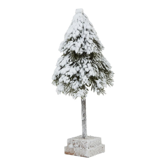 Small Snowy Cedar Tree On Wood Block Makur Interior