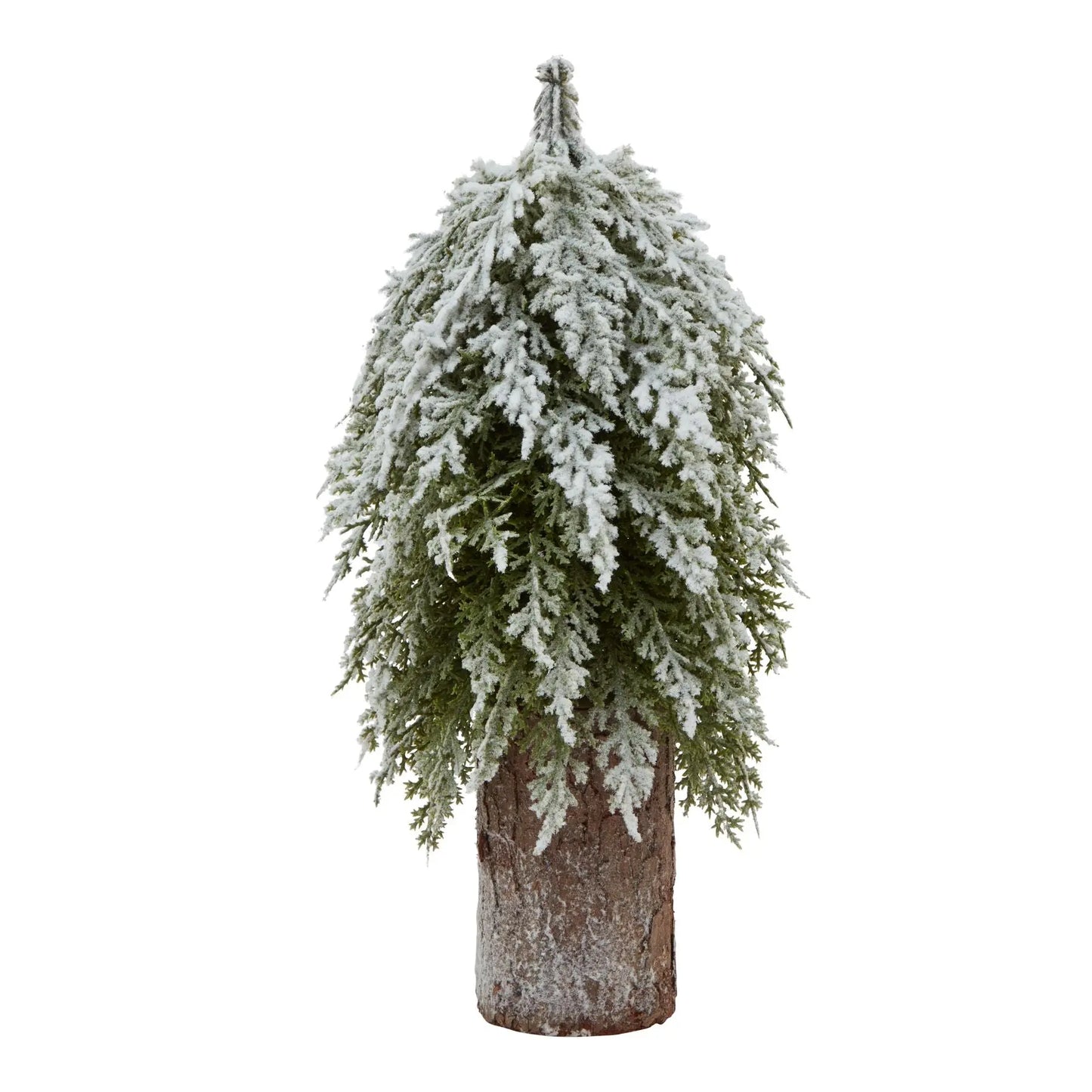 Small Snowy Fir Tree On Tall Wood Log Makur Interior