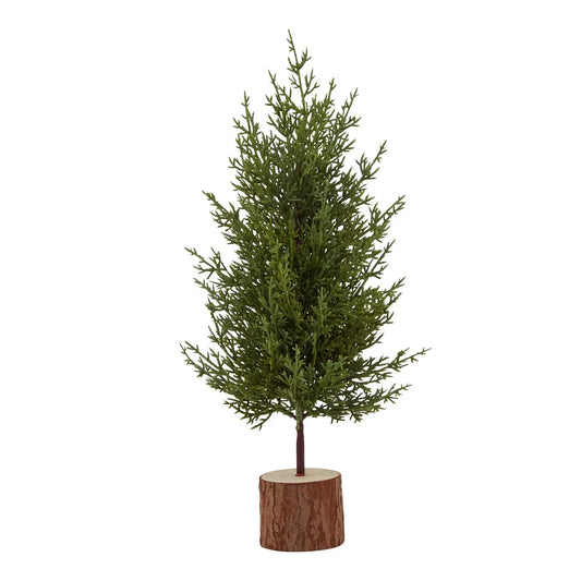 Small Green Fir Tree In Wood Log Makur Interior