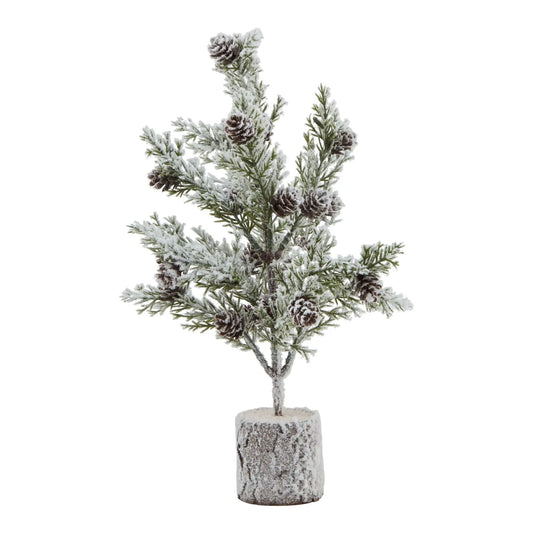Small Snowy Fir Tree With Pinecones In Wood Log Makur Interior