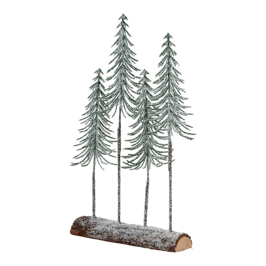 Medium Snowy Spindle Tree Quad In Wood Log Makur Interior