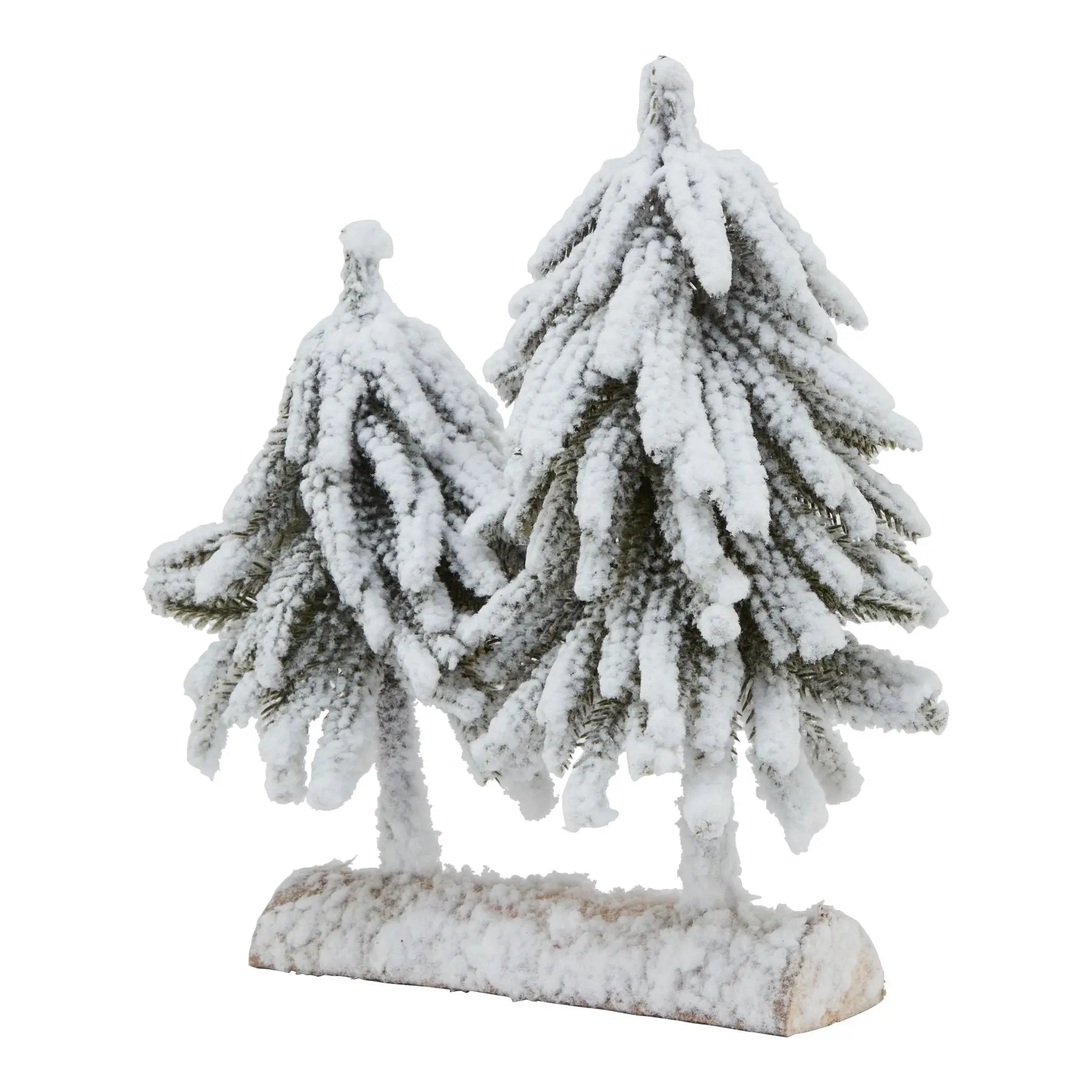 Small Snowy Fir Tree Duo On Wood Log Makur Interior