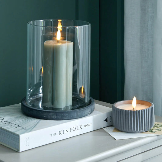 Amalfi Grey Large Hurricane Lantern Makur Interior