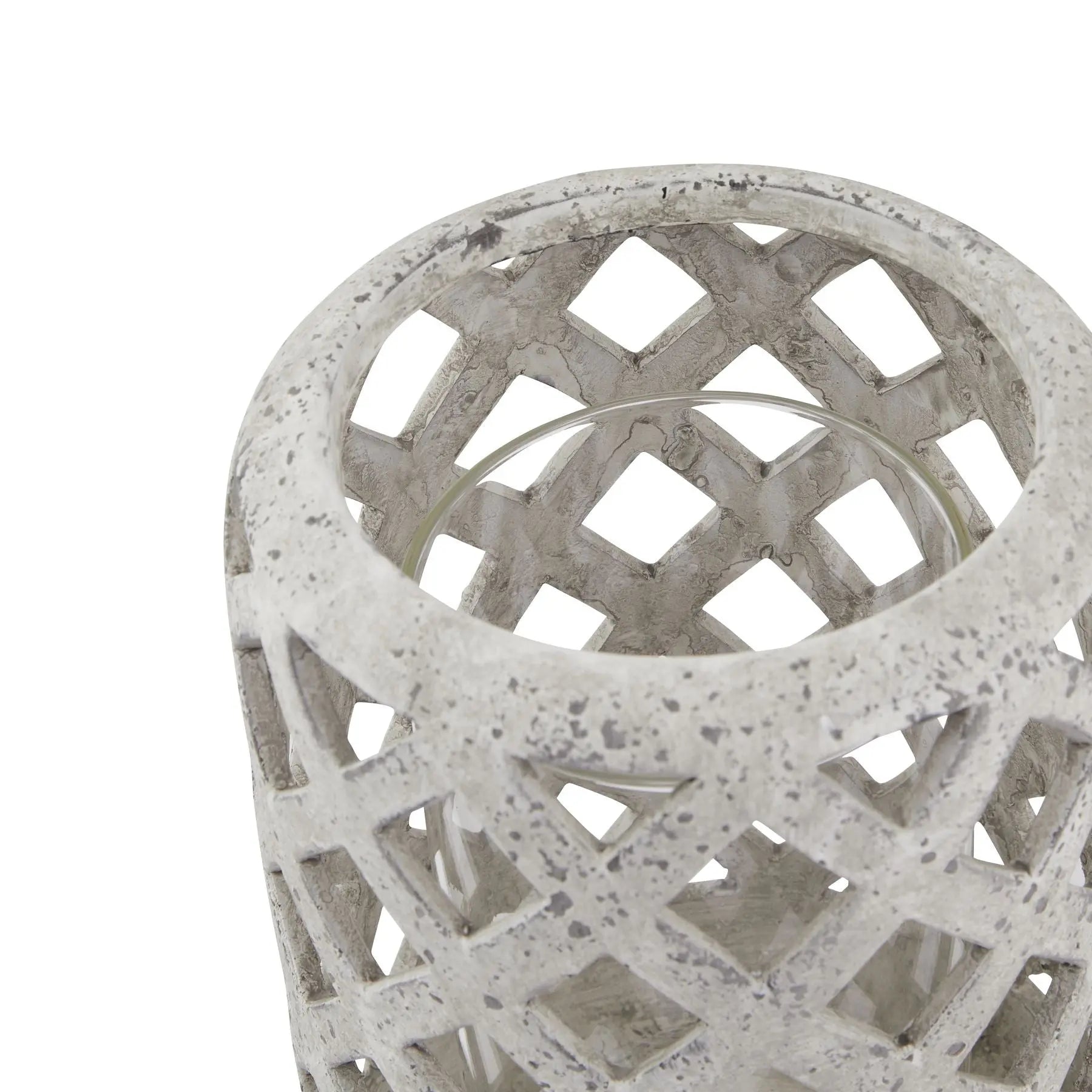 Grey Stone Effect Hurricane Lantern Makur Interior