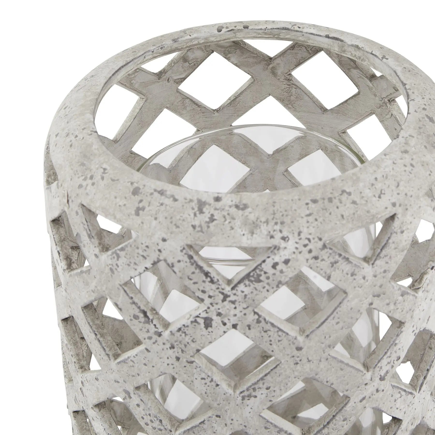 Large Grey Stone Effect Hurricane Lantern Makur Interior