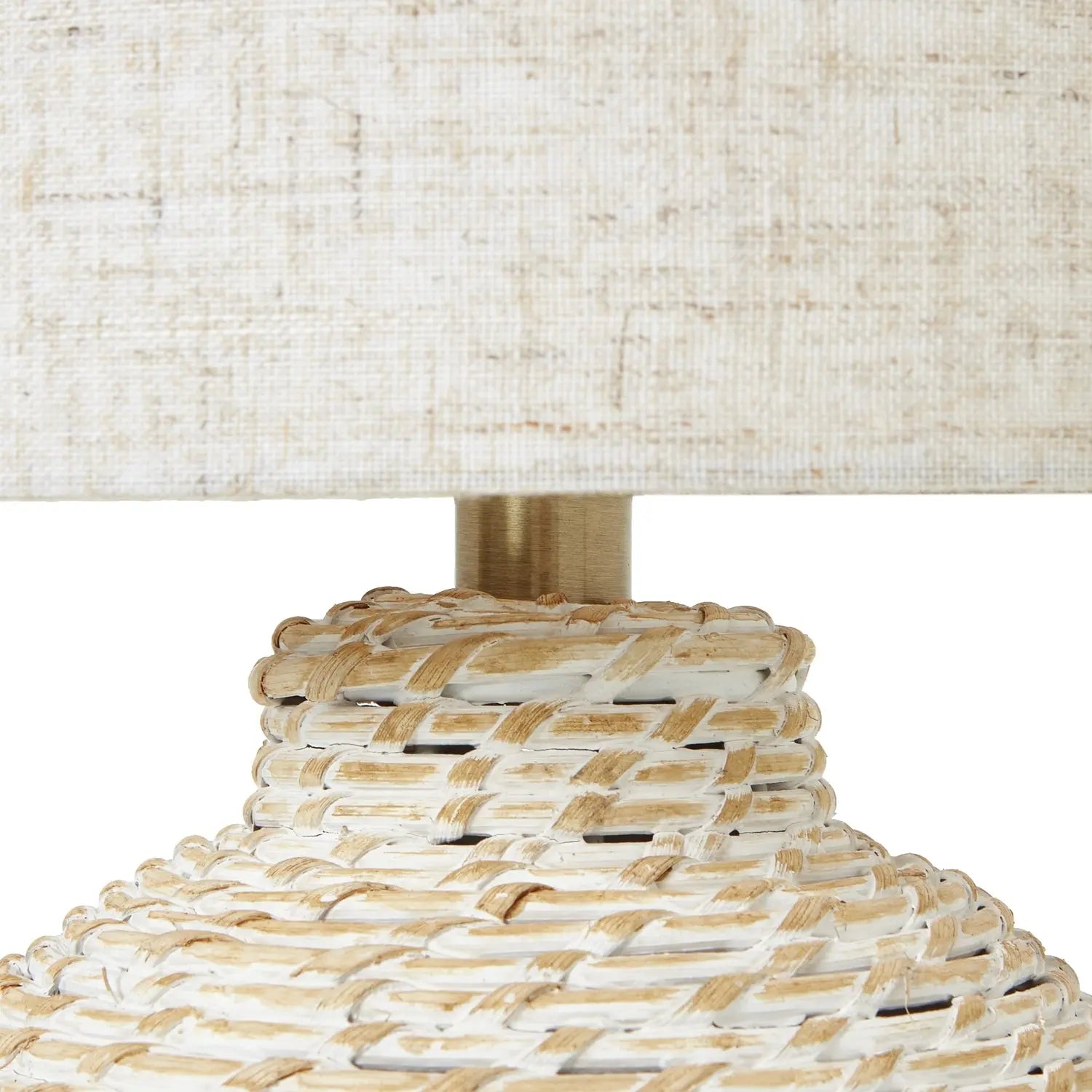 White Wash Small Bulbous Wicker Table Lamp With Linen Shade Makur Interior