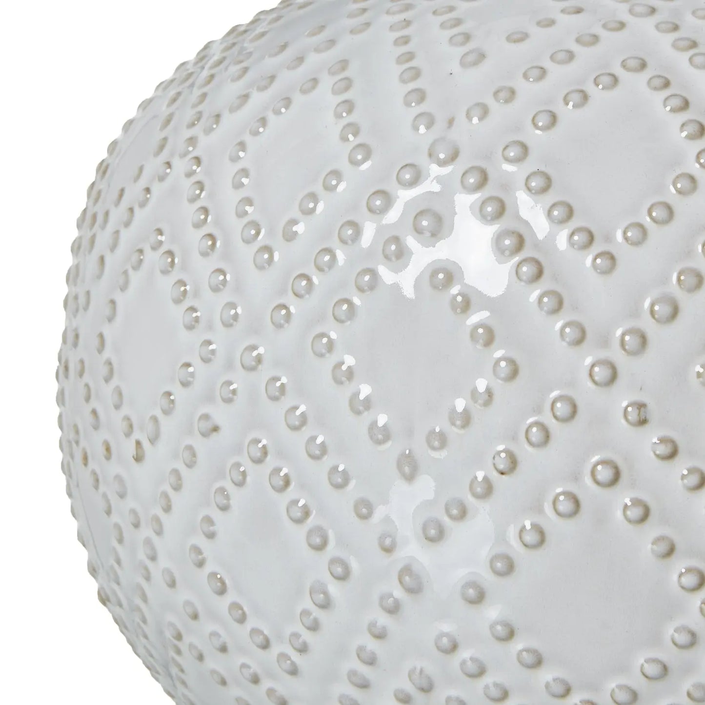Squat White Beaded Ceramic Lamp With Linen Shade Makur Interior
