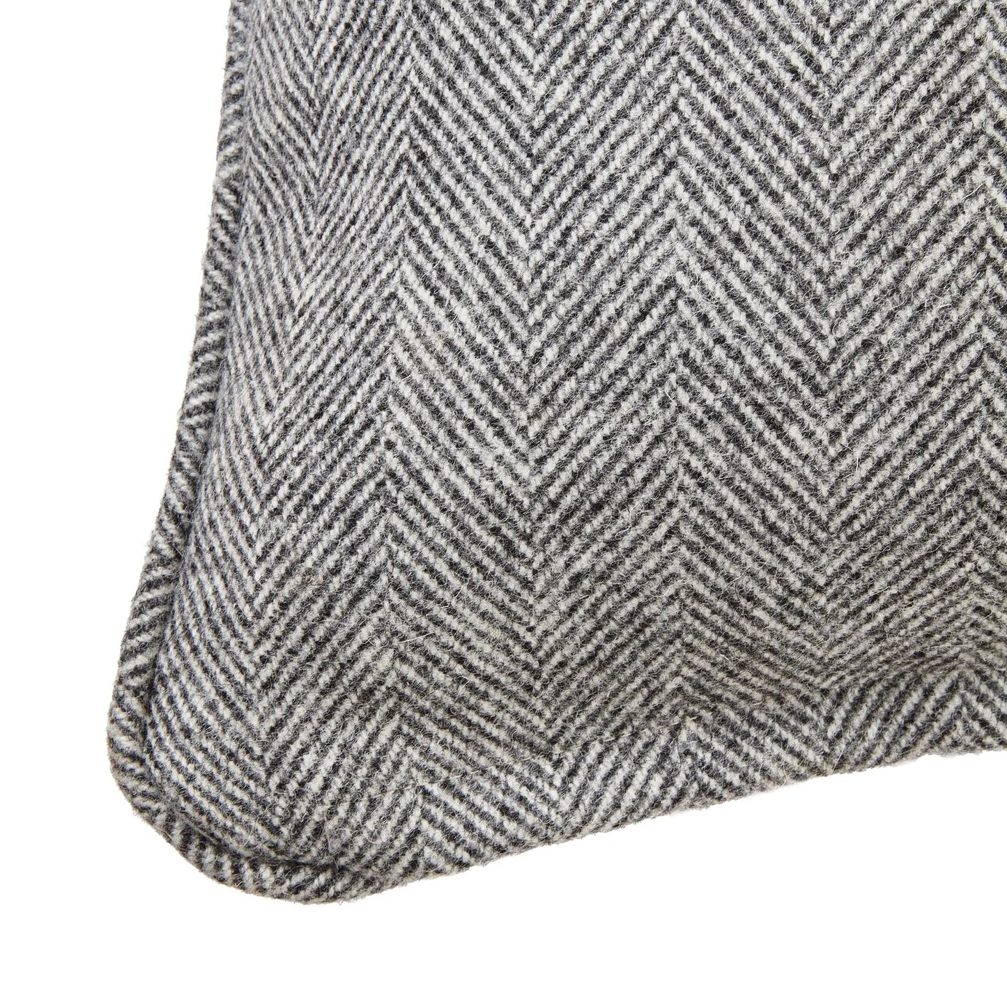 Grey Herringbone Pure Wool Cushion With Piped Edge Makur Interior