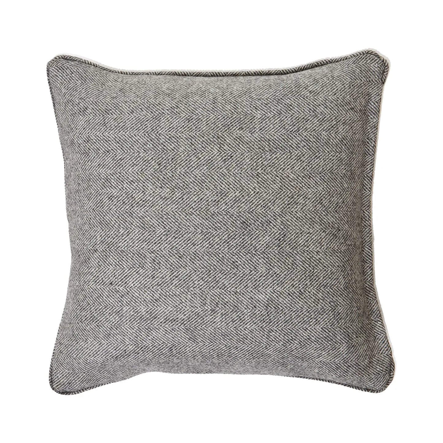 Grey Herringbone Pure Wool Cushion With Piped Edge Makur Interior