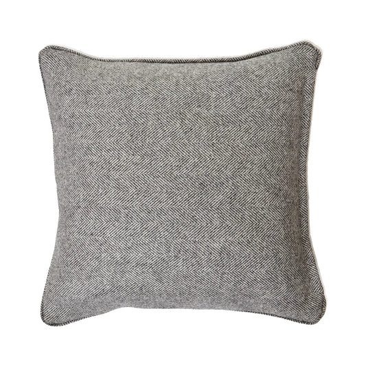 Grey Herringbone Pure Wool Cushion With Piped Edge Makur Interior
