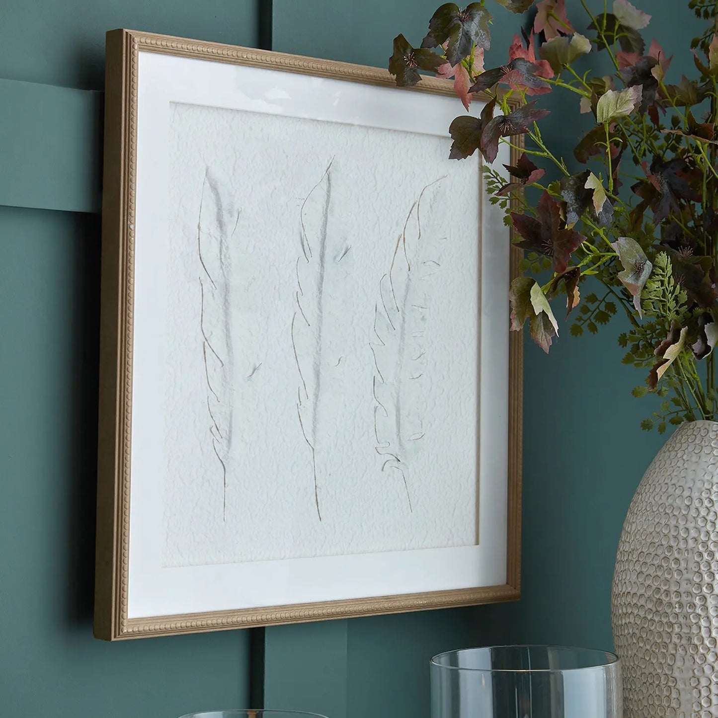 Solli White Feathers Art Mounted In Beaded Frame Makur Interior