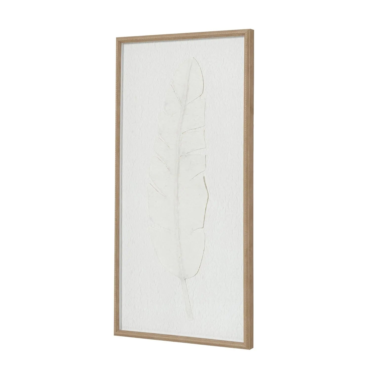 Large Quill White Feather Art Mounted In Beaded Frame