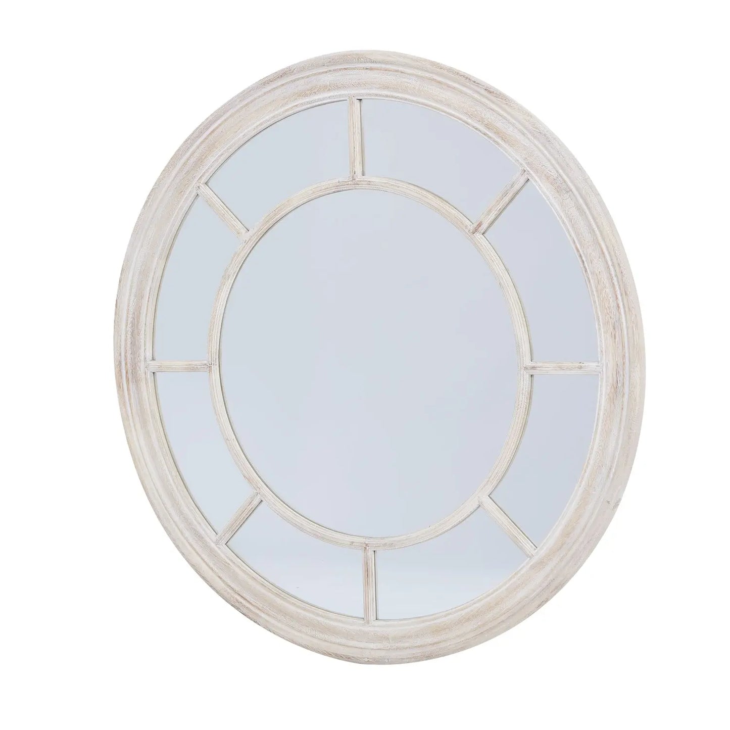 Washed Wood Framed Round Mirror Makur Interior