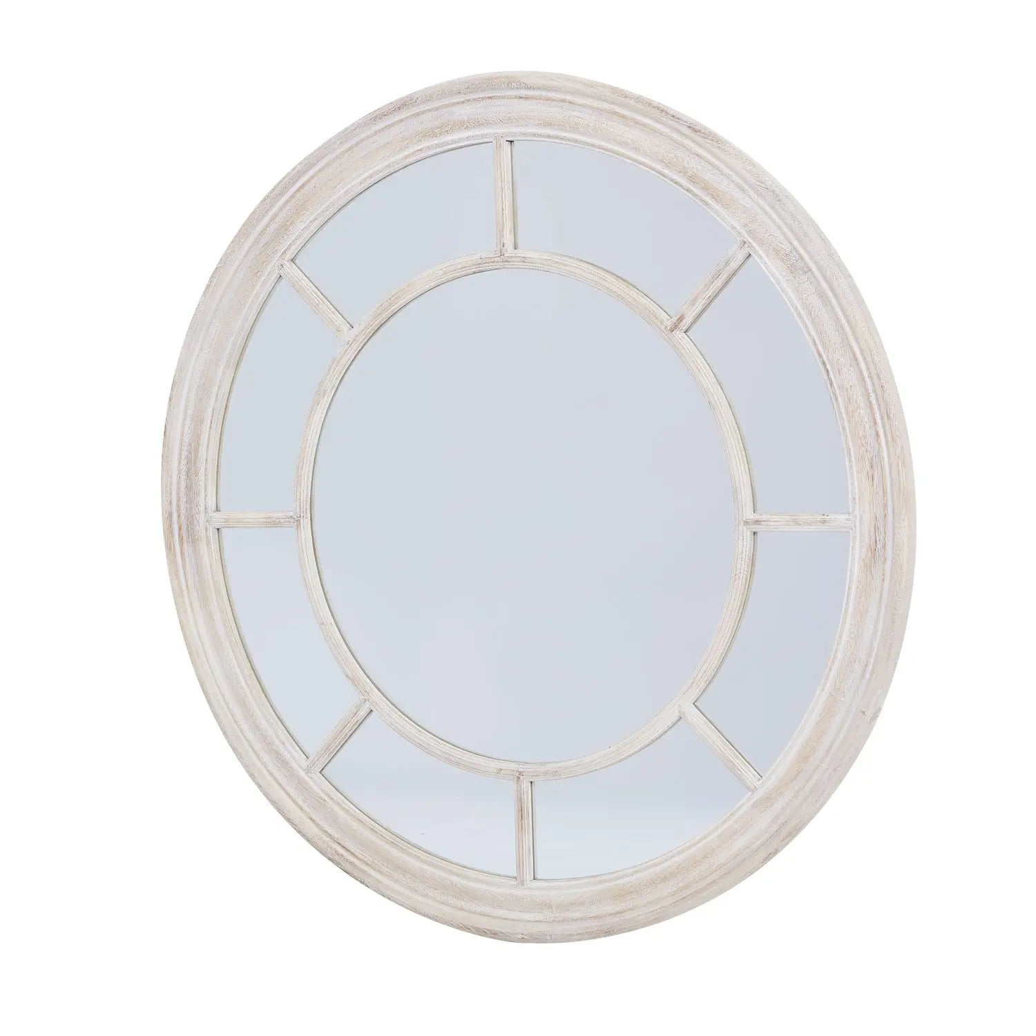 Washed Wood Framed Round Mirror Makur Interior