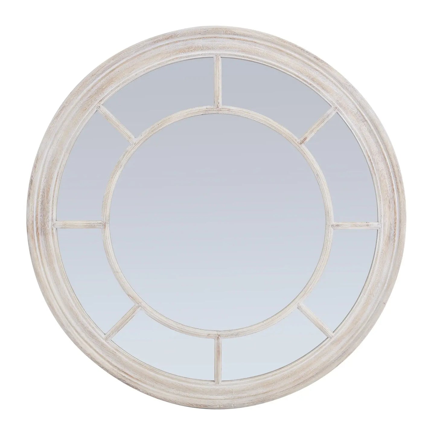 Washed Wood Framed Round Mirror Makur Interior