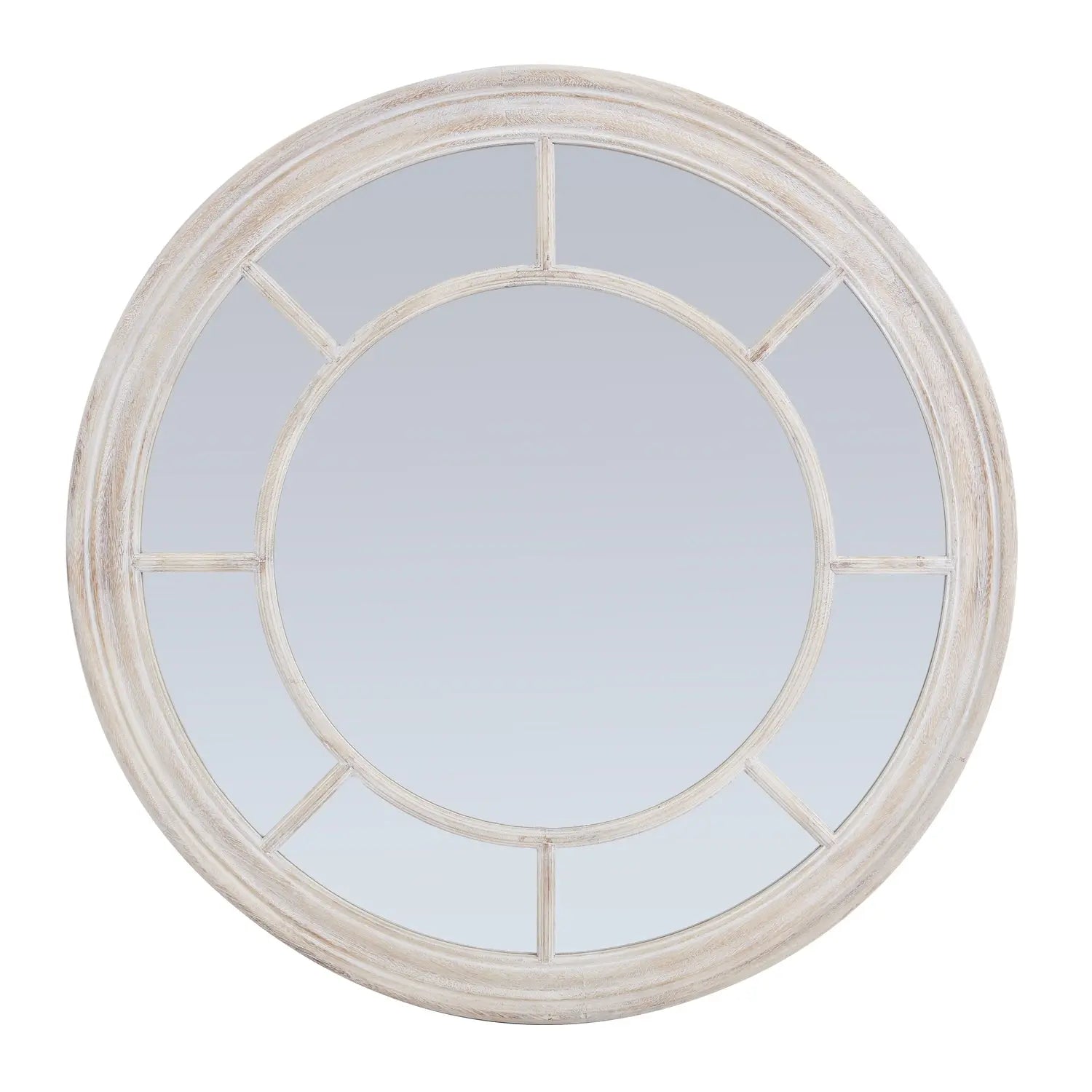 Washed Wood Framed Round Mirror Makur Interior