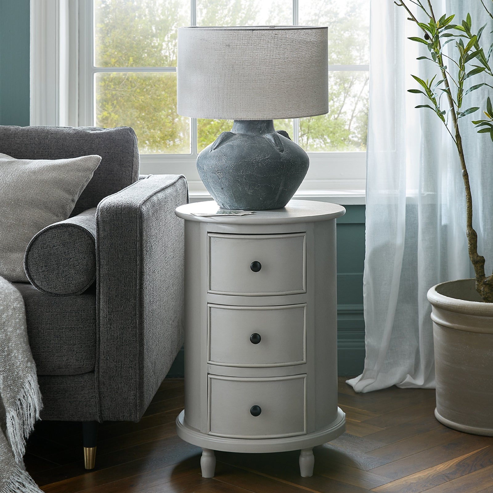 The Camden Collection 3 Drawer Round Side Table Makur Interior
