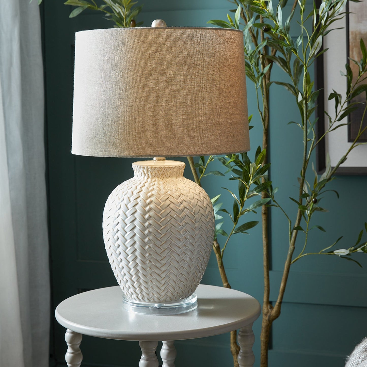 Twill Weave Ceramic Table Lamp With Linen Shade Makur Interior