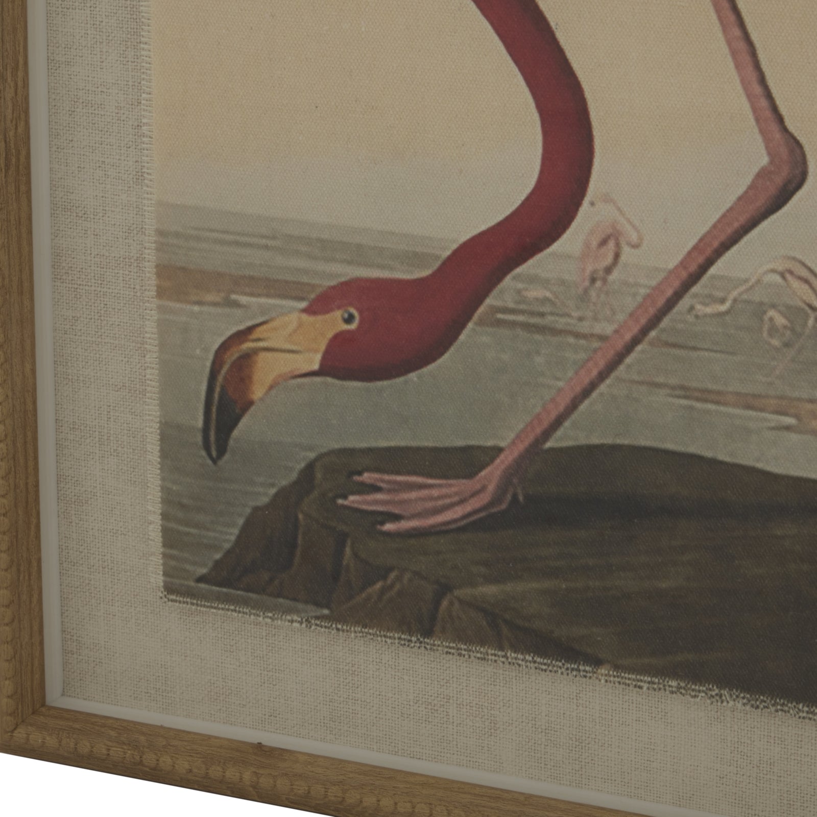 Flora & Fauna Collection Flamingo On Linen In Beaded Frame Makur Interior