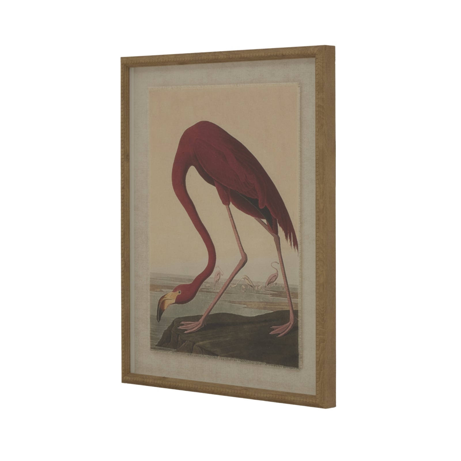 Flora & Fauna Collection Flamingo On Linen In Beaded Frame Makur Interior