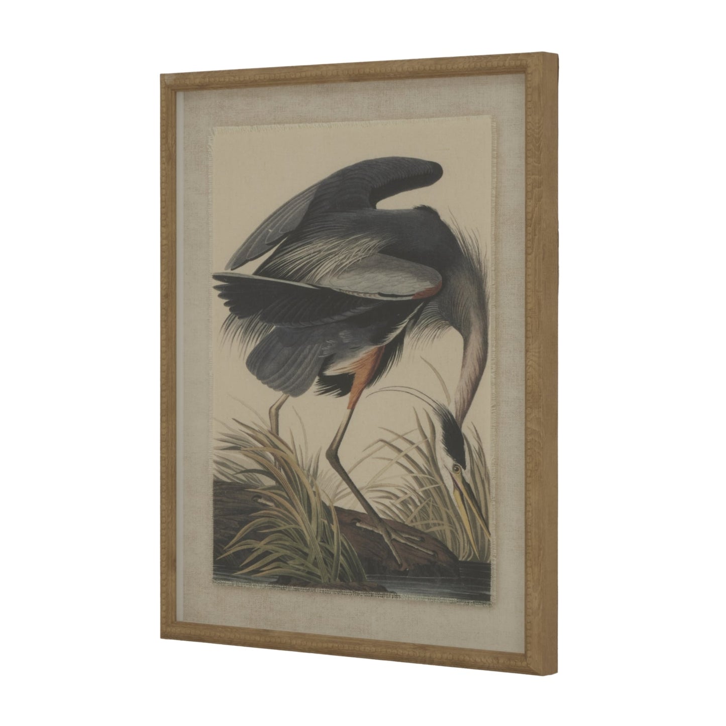 Flora & Fauna Collection Heron On Linen In Beaded Frame Makur Interior