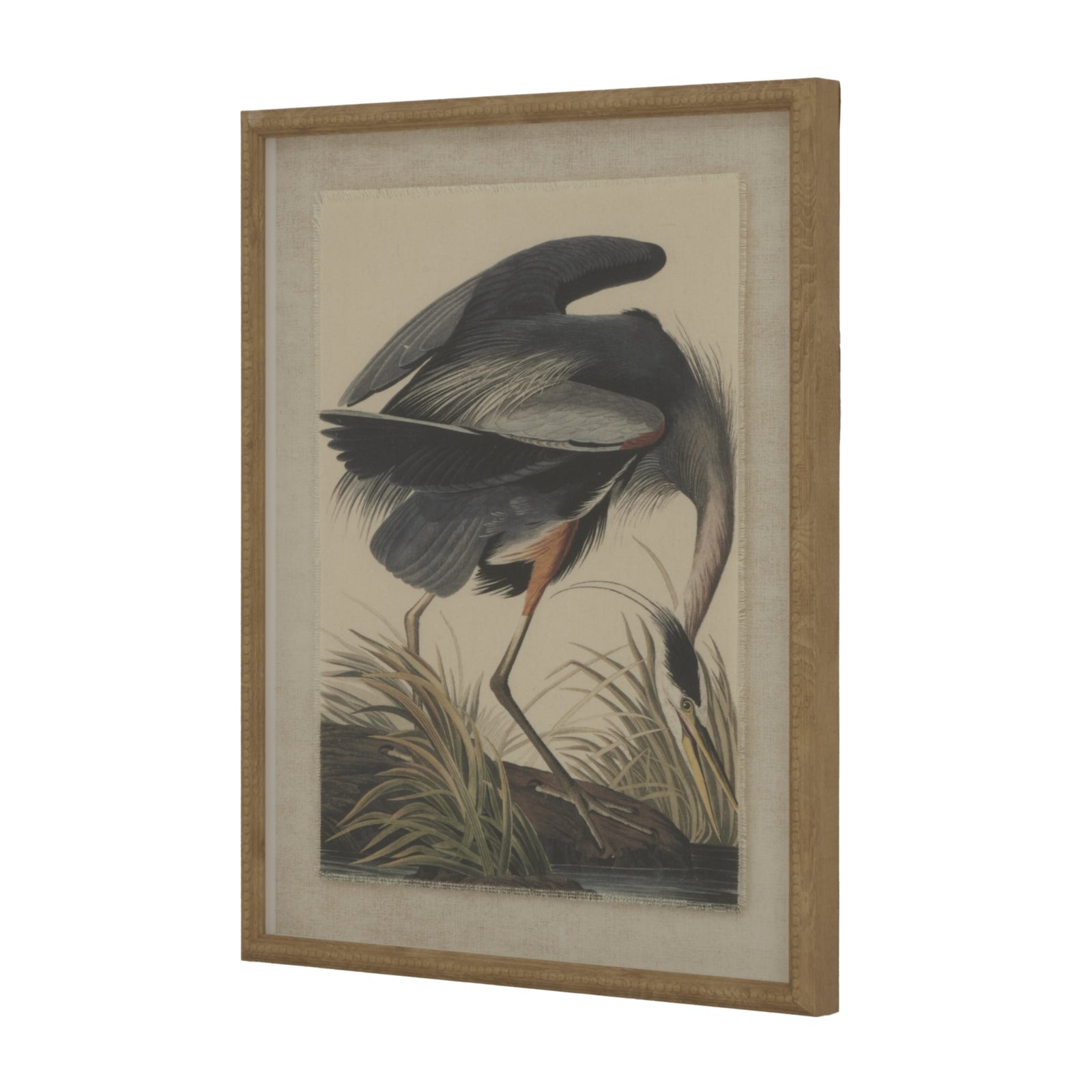 Flora & Fauna Collection Heron On Linen In Beaded Frame Makur Interior