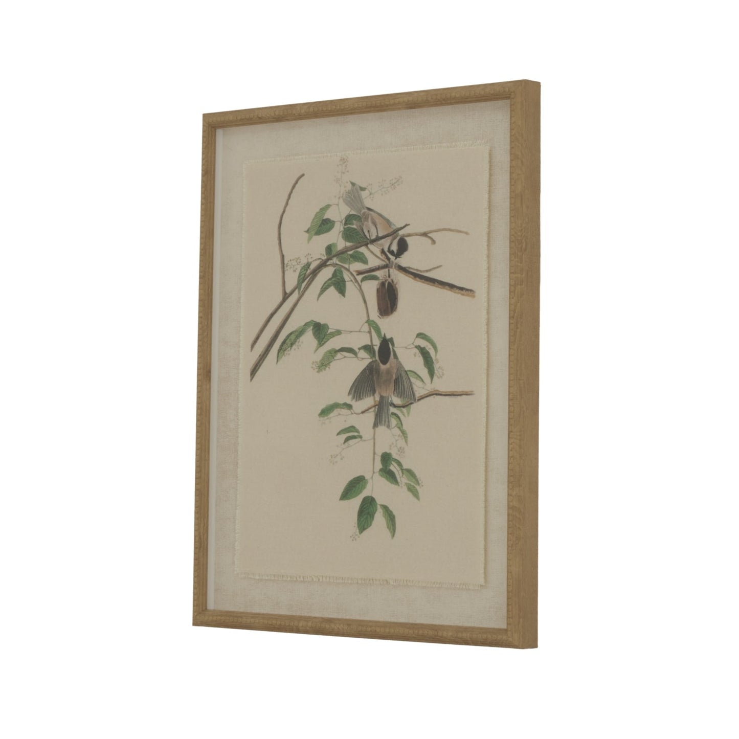 Flora & Fauna Collection Chickadees On Linen In Beaded Frame Makur Interior