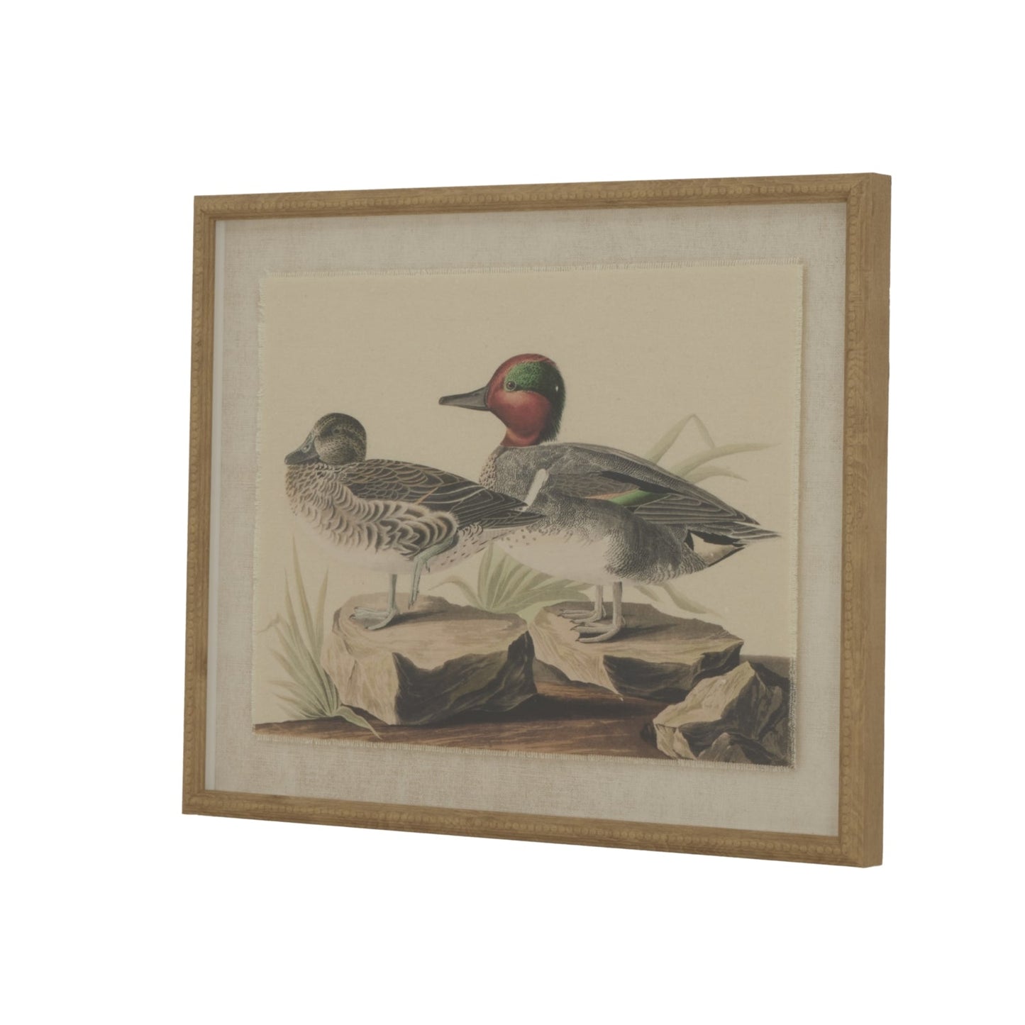 Flora & Fauna Collection Teals On Linen In Beaded Frame Makur Interior