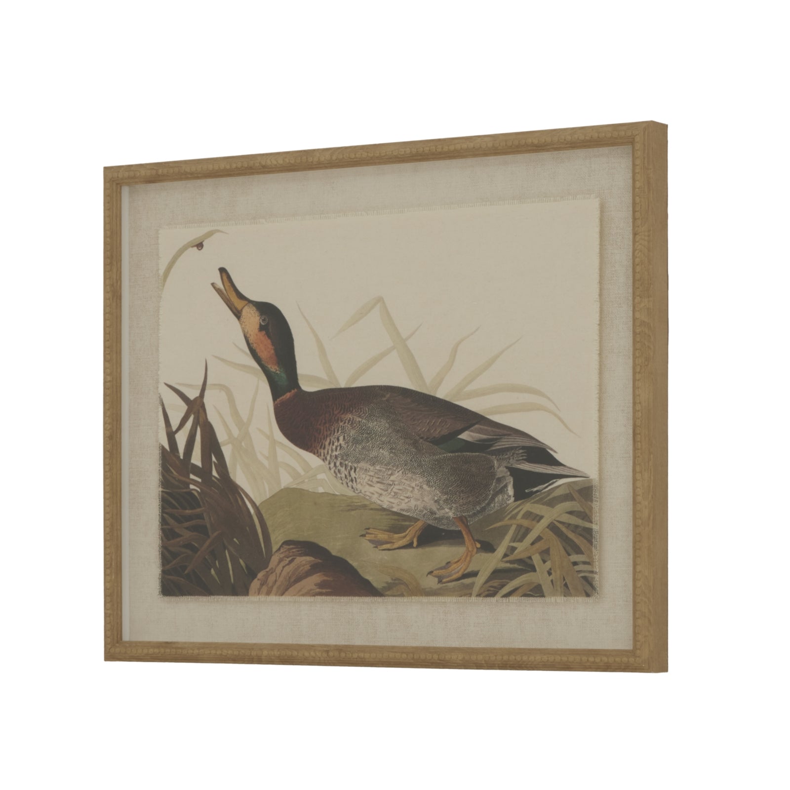 Flora & Fauna Collection Duck On Linen In Beaded Frame Makur Interior