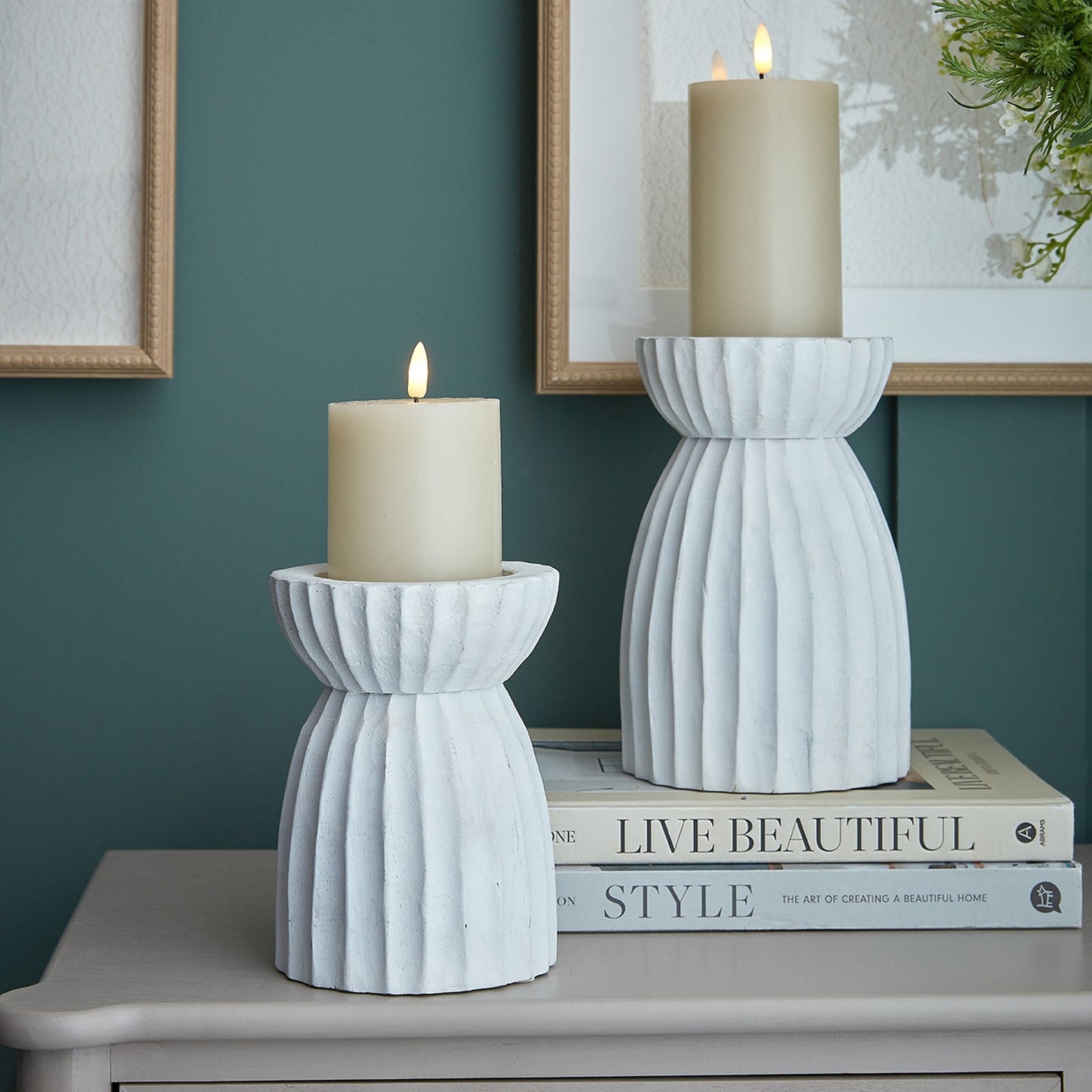 White Carved Hurricane Lantern Makur Interior