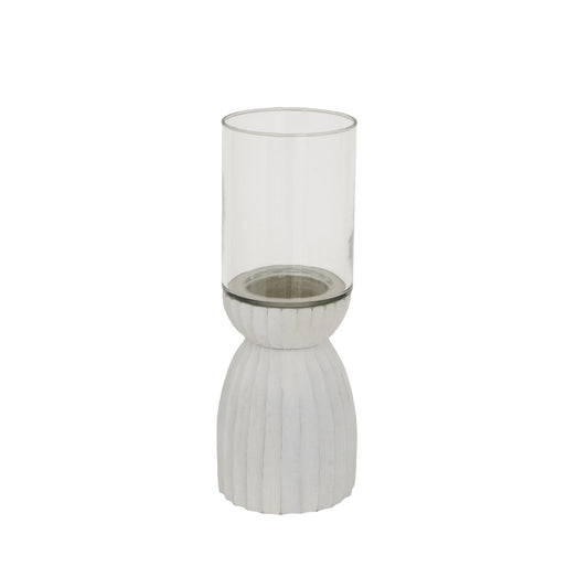 Large White Carved Hurricane Lantern Makur Interior