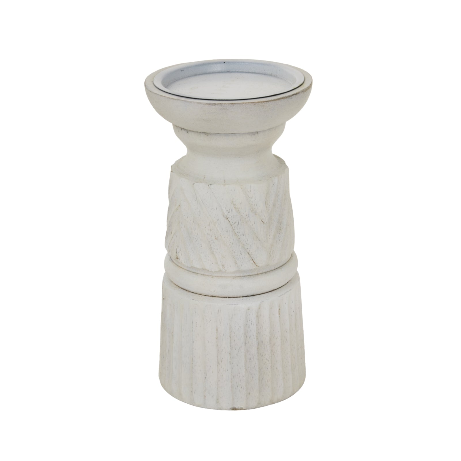 White Carved Candle Holder Makur Interior