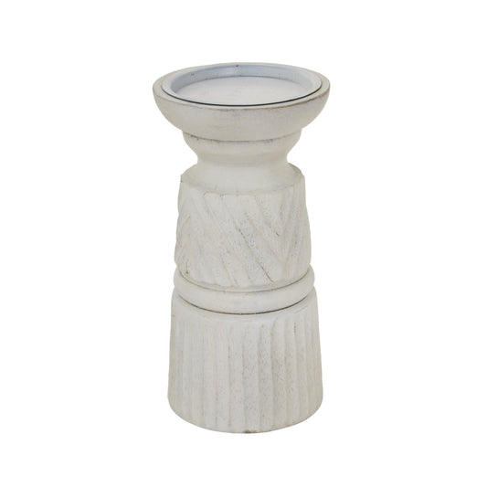 White Carved Candle Holder Makur Interior