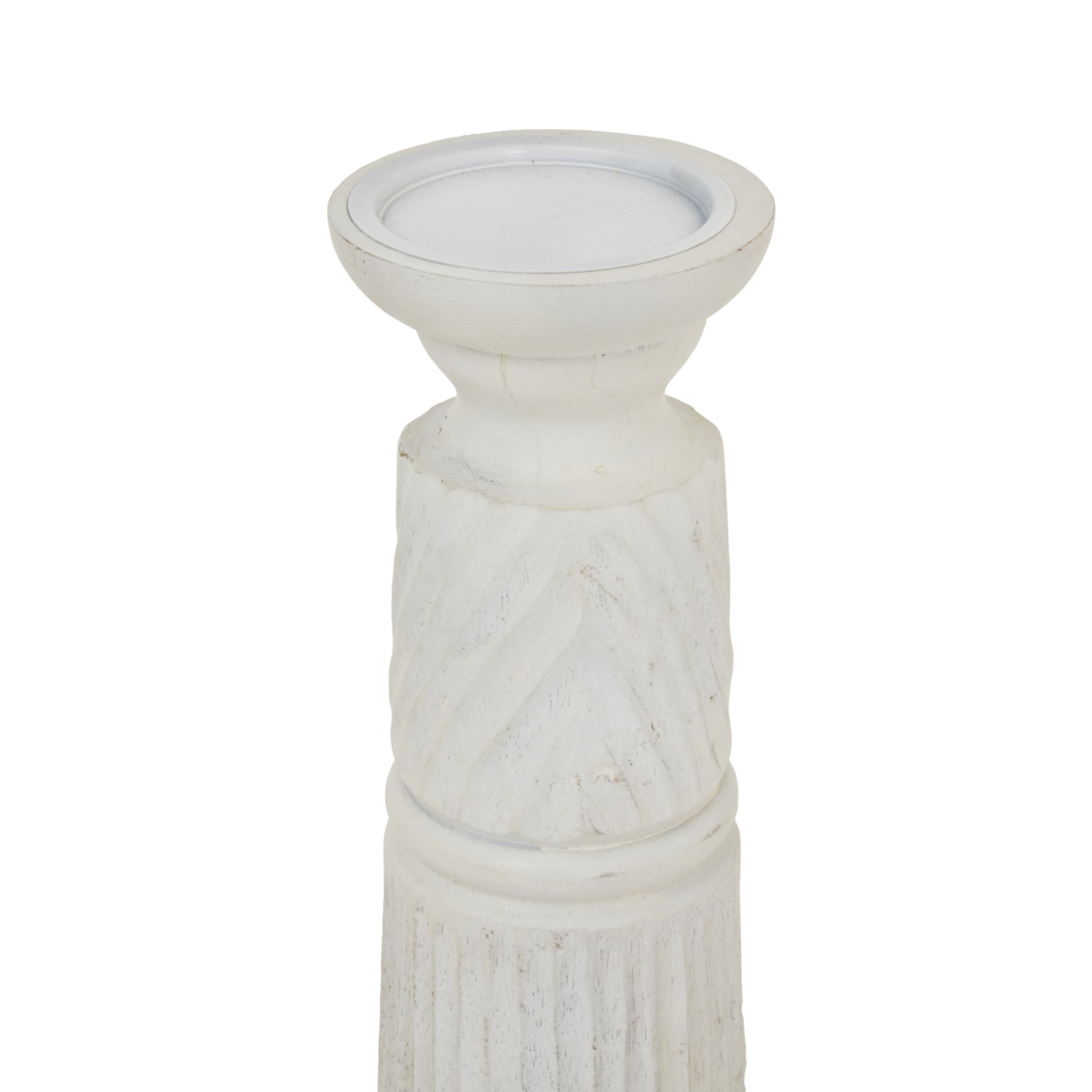 Medium White Carved Candle Holder Makur Interior